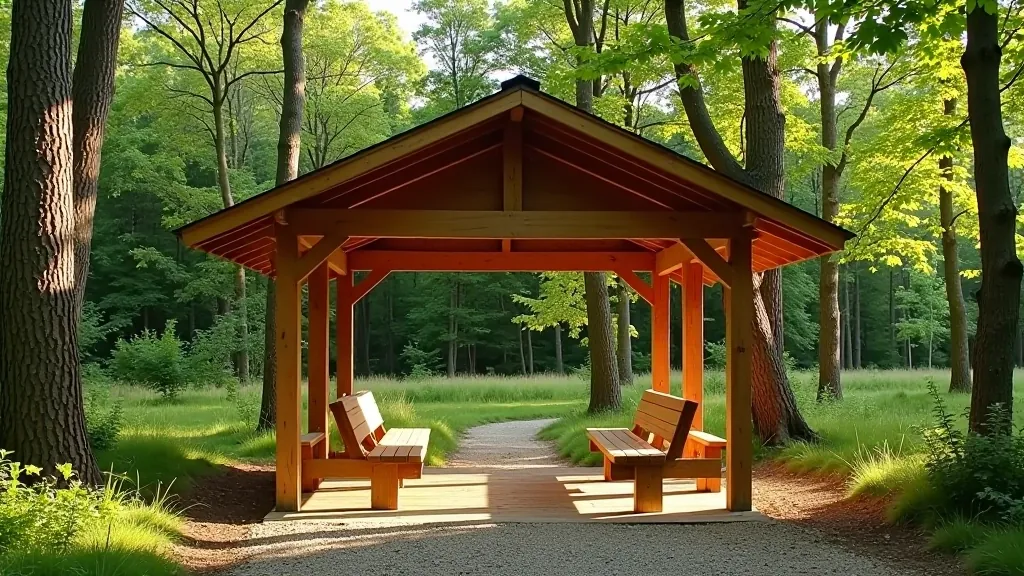 Wooden pavilion shelter in nature